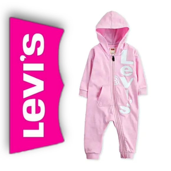 Levi’s Baby Girl Hooded Coverall 6M – Pink Graphic One-Piece NWT Cozy Playwear - Picture 5 of 8